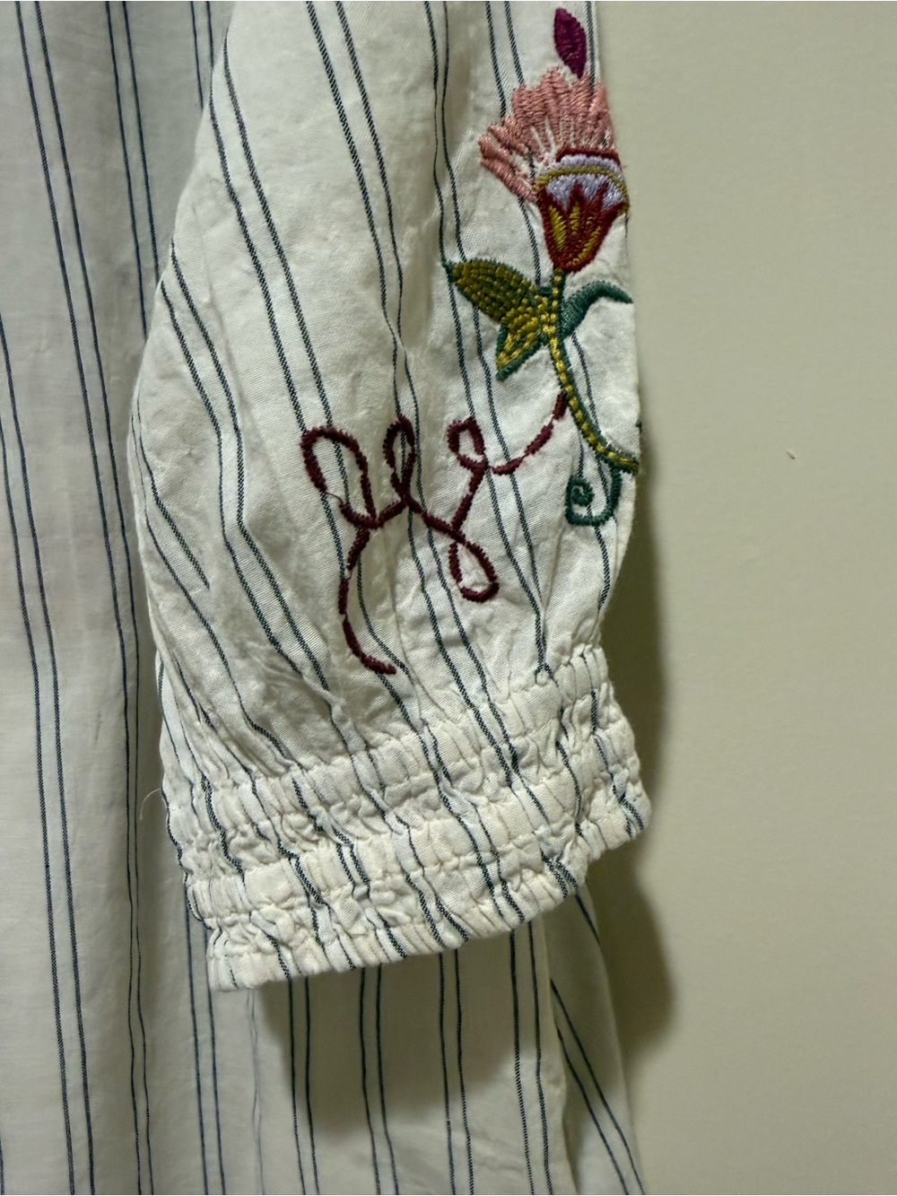 Johnny Was Cream Striped Asymmetrical Embroidered Tunic Dress - Picture 3 of 5